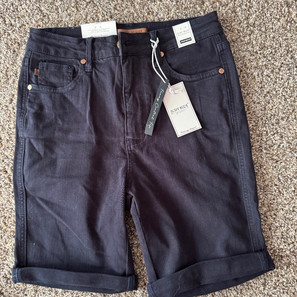 Judy Blue Navy High Rise Tummy Control Bermuda Shorts